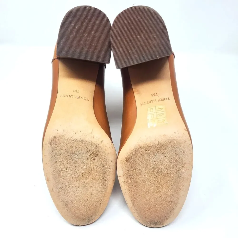 Tory Burch Kira 70MM Bootie Calf Leather Ankle Boots Mid Tan 59585 Size US 7 M